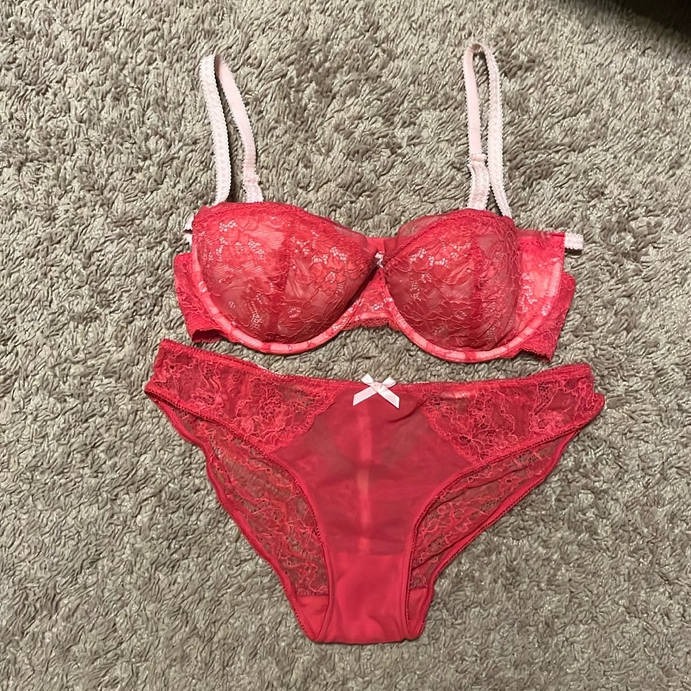 Adore Me Red Lace Bra and Panty Set
